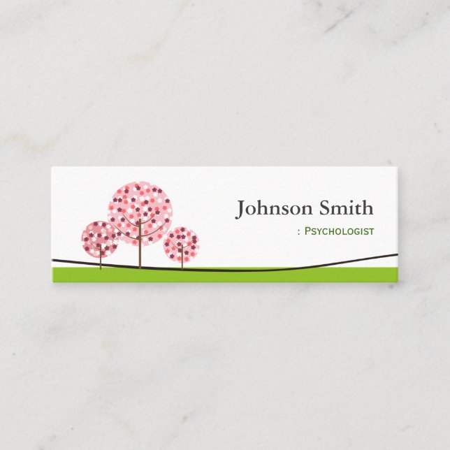 Psychologist - Cute Pink Wishing Tree Logo Mini Business Card (Front)