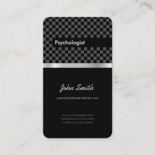 Psychologist - Elegant Black Checkered Business Card