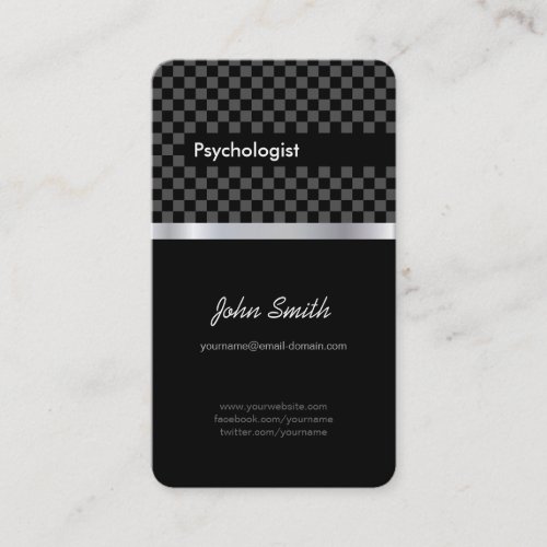 Psychologist _ Elegant Black Checkered Business Card