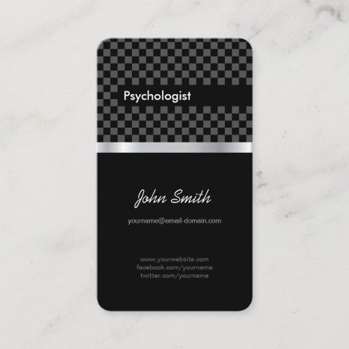 Psychologist - Elegant Black Checkered Business Card Template