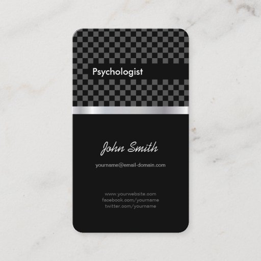 Customizable Psychologist - Elegant Black Checkered Business Card Template