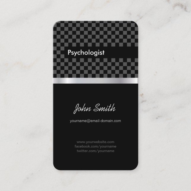Psychologist - Elegant Black Checkered Business Card (Front)
