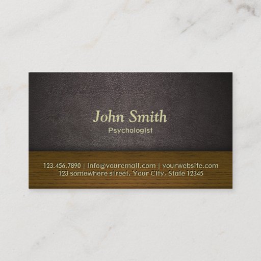 Customizable Leather &amp; Wood Psychologist Business Card