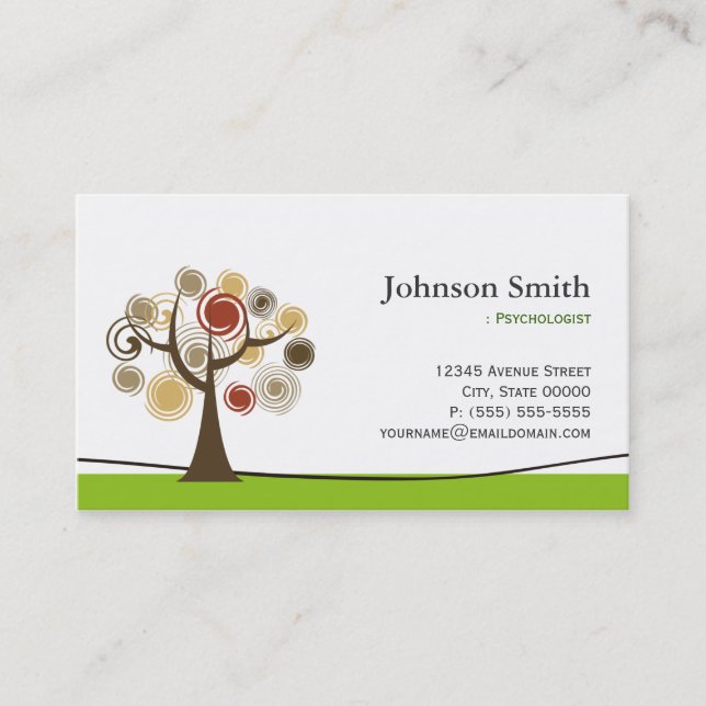 Psychologist - Elegant Tree of Life Symbol Business Card (Front)