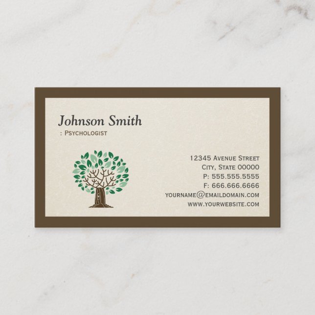Psychologist - Elegant Tree Symbol Business Card (Front)