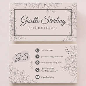 Psychologist Floral Botanical Elegant Script Business Card