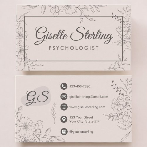 Psychologist Floral Botanical Elegant Script Business Card
