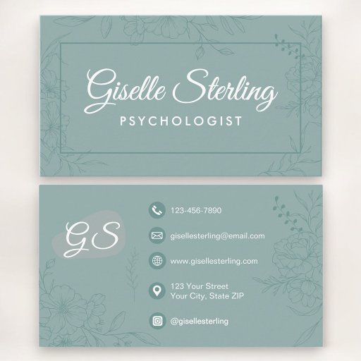 Customizable Psychologist Floral Botanical Teal Green Business Card