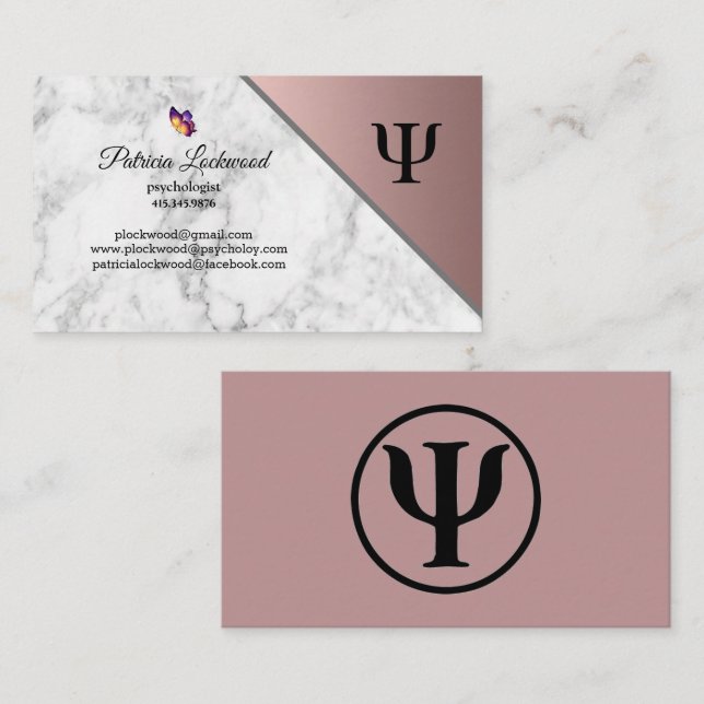 Psychologist Grey Marble Mauve Business Card (Front/Back)