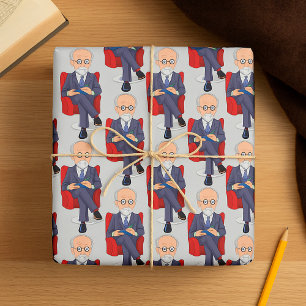 Psychologist in Suit with Notepad Sitting Wrapping Paper