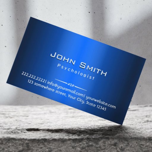 Customizable Royal Blue Metal Psychologist Business Card