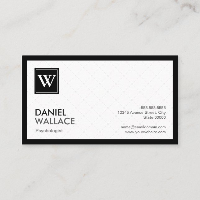 Psychologist - Modern Grid Monogram Business Card (Front)