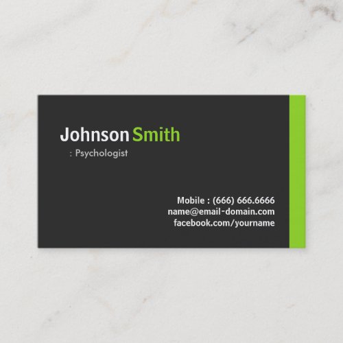 Psychologist _ Modern Minimalist Green Business Card