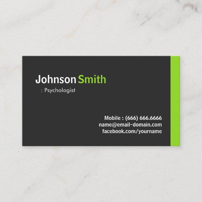 Psychologist - Modern Minimalist Green Business Card (Front)
