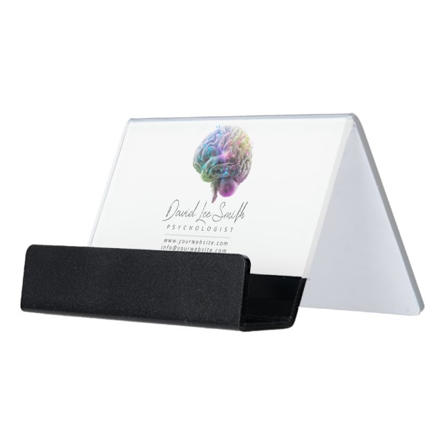 Psychologist / Neurologist Minimalist Desk Business Card Holder (Angled Front)