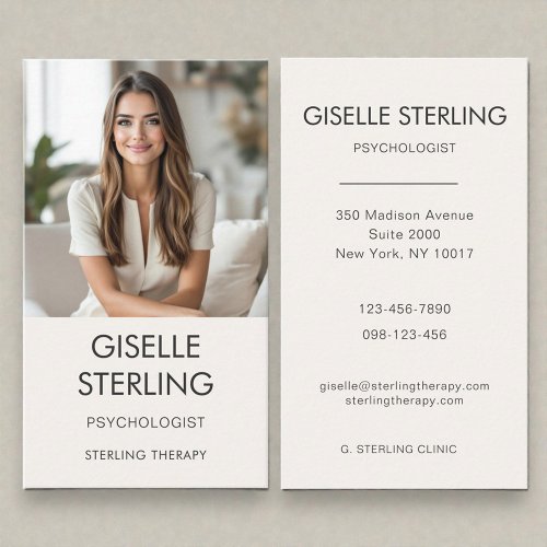 Psychologist Neutral Beige Photo Business Card