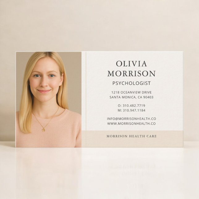 Psychologist Neutral Beige Photo Business Card (Creator Uploaded)