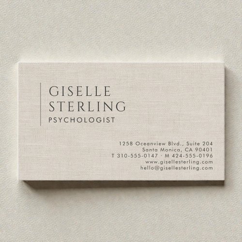 Psychologist Neutral Linen Beige Business Card