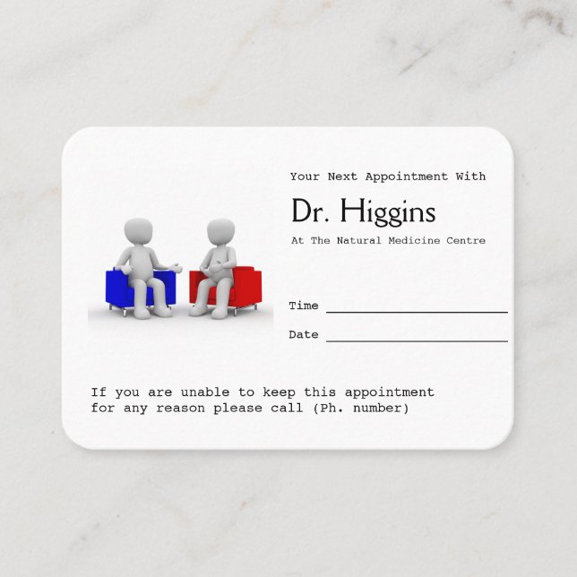 Psychologist or Counselling Appointment Reminder Card (Front)