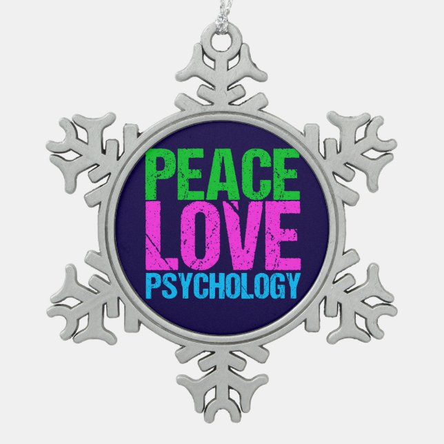Psychologist Peace Love Psychology Snowflake Pewter Christmas Ornament (Front)