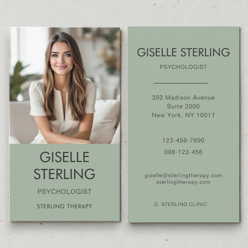 Customizable Psychologist Photo Sage Green  Business Card