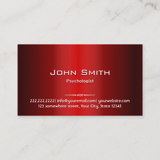 Psychologist Professional Red Metal  Business Card (Front)