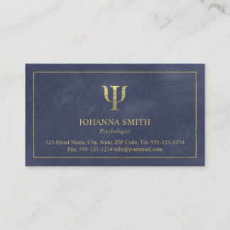 Psychologist Psi Symbol Blue Canvas Golden Frame Appointment Card