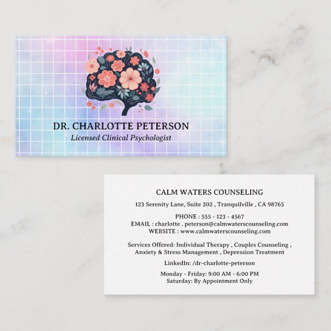 Psychologist Psychotherapy Counselor Business Card (Front/Back)