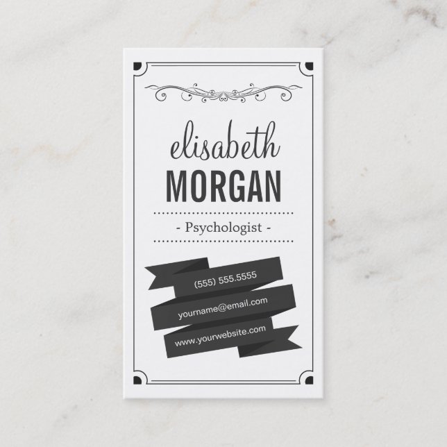 Psychologist - Retro Black and White Business Card (Front)