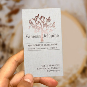 Psychologist Rose Gold Tree Linen Appointment Card