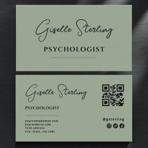 Psychologist Sage Green QR Code Business Card