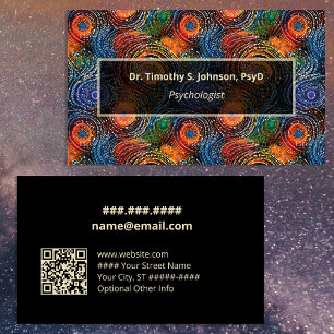 Psychologist   Therapist Colorful Swirls QR Code  Business Card