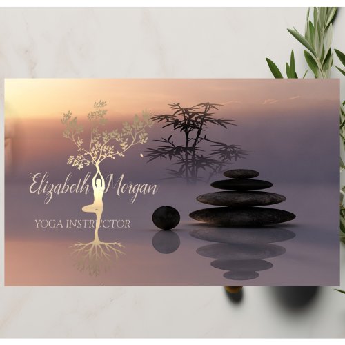 Psychologist TherapistStonesGold Tree Silhouette Business Card