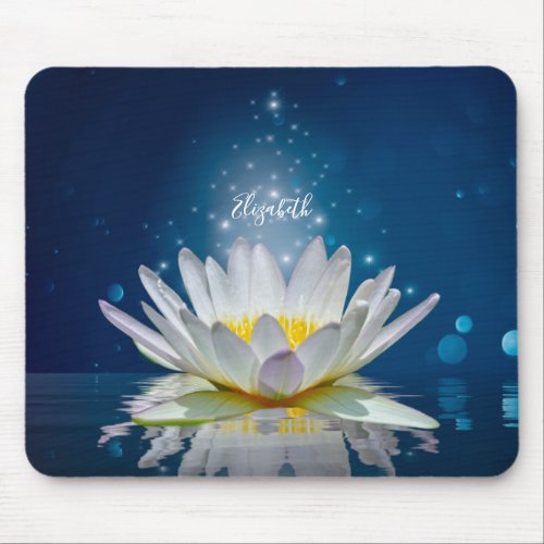 Psychologist Therapist ZenWhite Lotus Flower Blue Mouse Pad