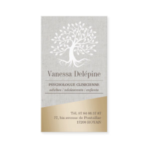 Psychologist Tree of Life Stylish Gold & Linen Appointment Card