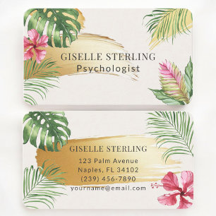 Psychologist Tropical Palm Trees Gold Business Card