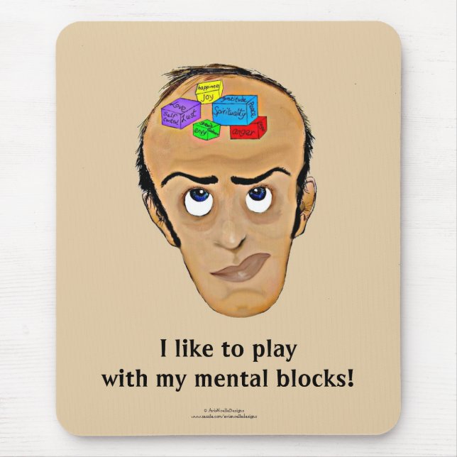 Psychology Humor Cartoon/Man with Mental Blocks Mouse Pad (Front)