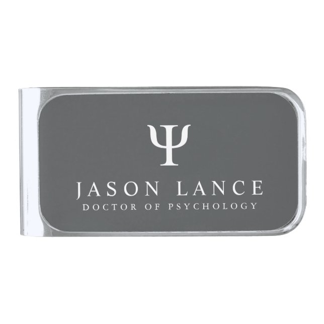 Psychology Symbol Custom Name Silver Finish Money Clip (Front)