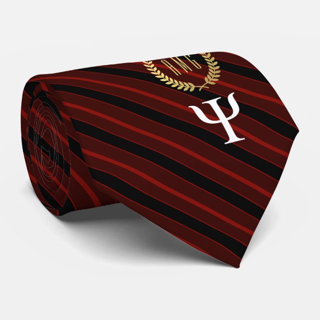 Psychology Symbol Monogrammed Red Neck Tie (Rolled)