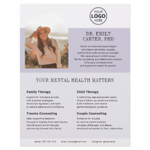 Psychology Therapy Logo Photo Purple Lavender Flyer