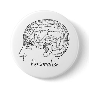 Psychology vintage phrenology psychiatry brain   button