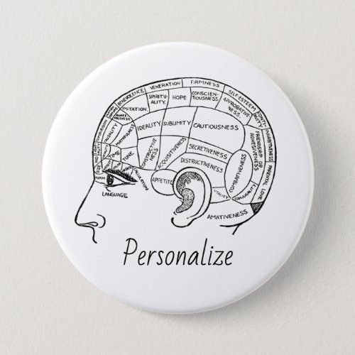 Psychology vintage phrenology psychiatry brain   button