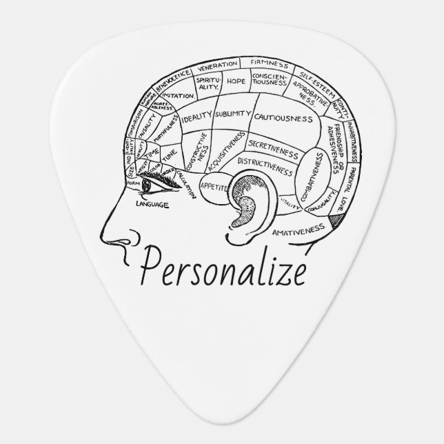 Psychology vintage phrenology psychiatry brain  guitar pick (Front)