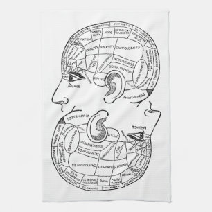 Psychology vintage phrenology psychiatry brain  kitchen towel