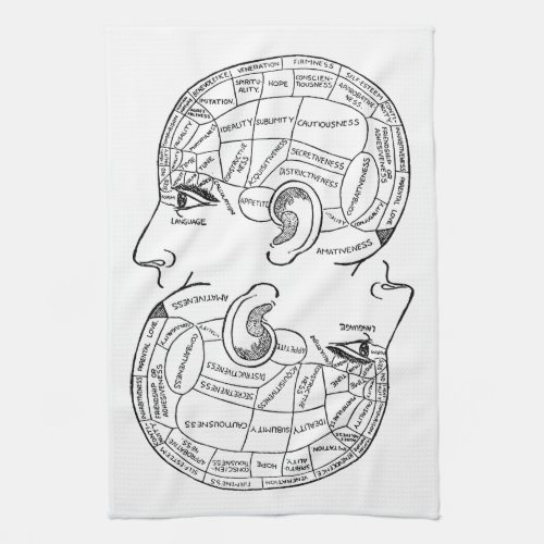 Psychology vintage phrenology psychiatry brain  kitchen towel