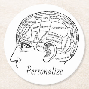 Psychology vintage phrenology psychiatry brain   round paper coaster