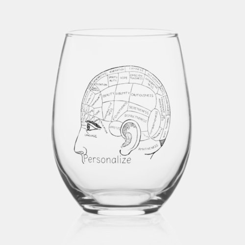 Psychology vintage phrenology psychiatry brain  stemless wine glass