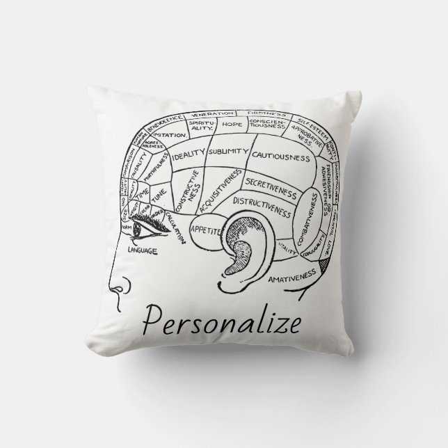 Psychology vintage phrenology psychiatry brain   throw pillow (Front)