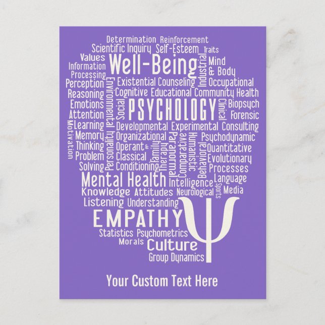 PSYCHOLOGY Word Cloud custom color postcard (Front)