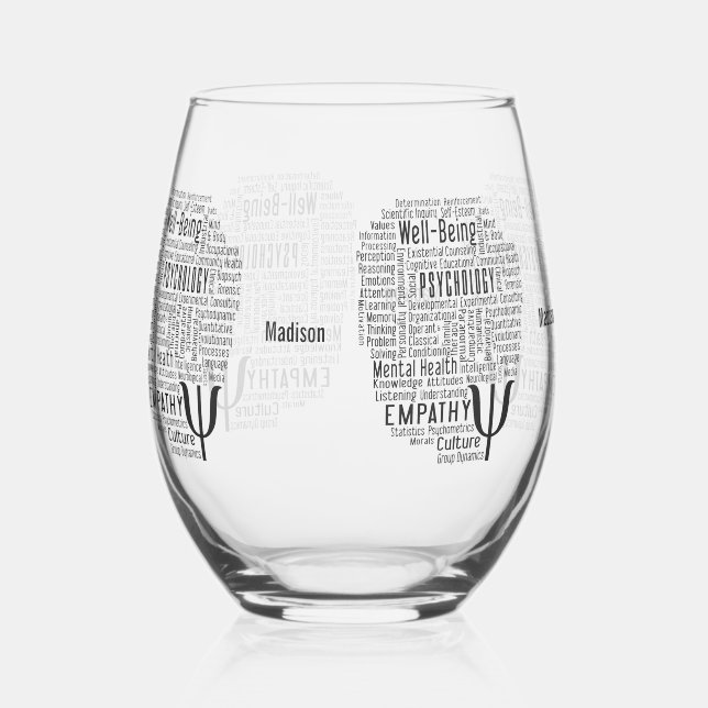 PSYCHOLOGY Word Cloud custom name Stemless Wine Glass (Front)